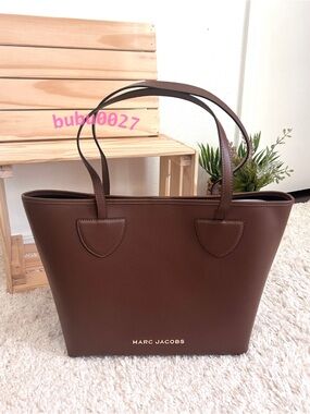 NWT🍋Marc Jacobs On Your Marc Leather Tote Bag Cognac Dark Brown Work School